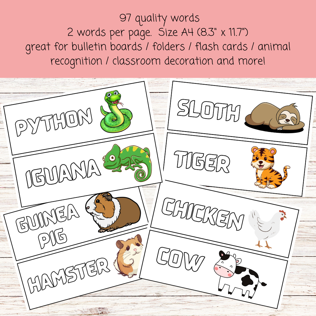 97 Animals word wall