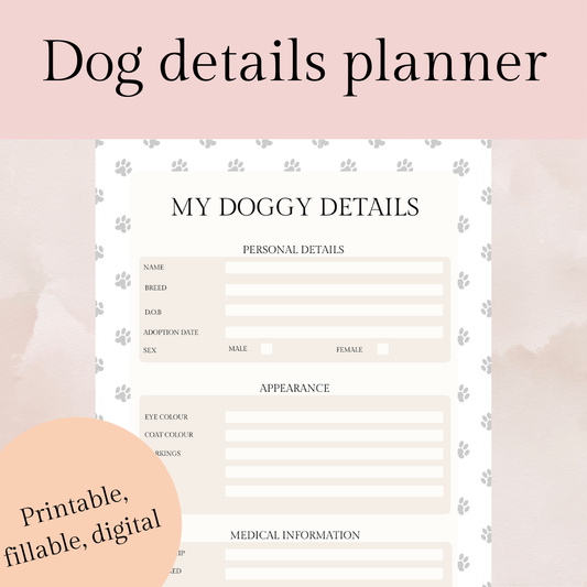 Doggy details planner template