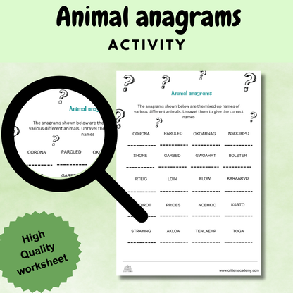 Animal anagrams worksheet