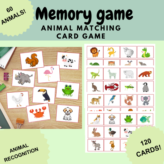 Animal recognition memory matching game