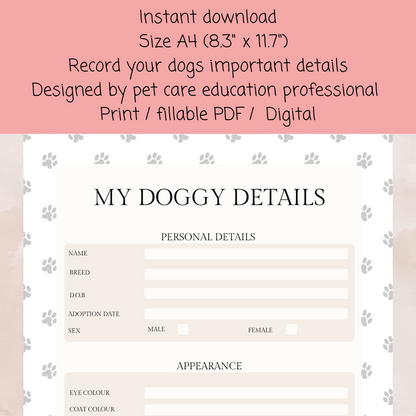 Doggy details planner template