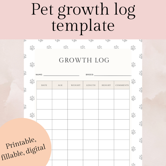 Pet growth log template