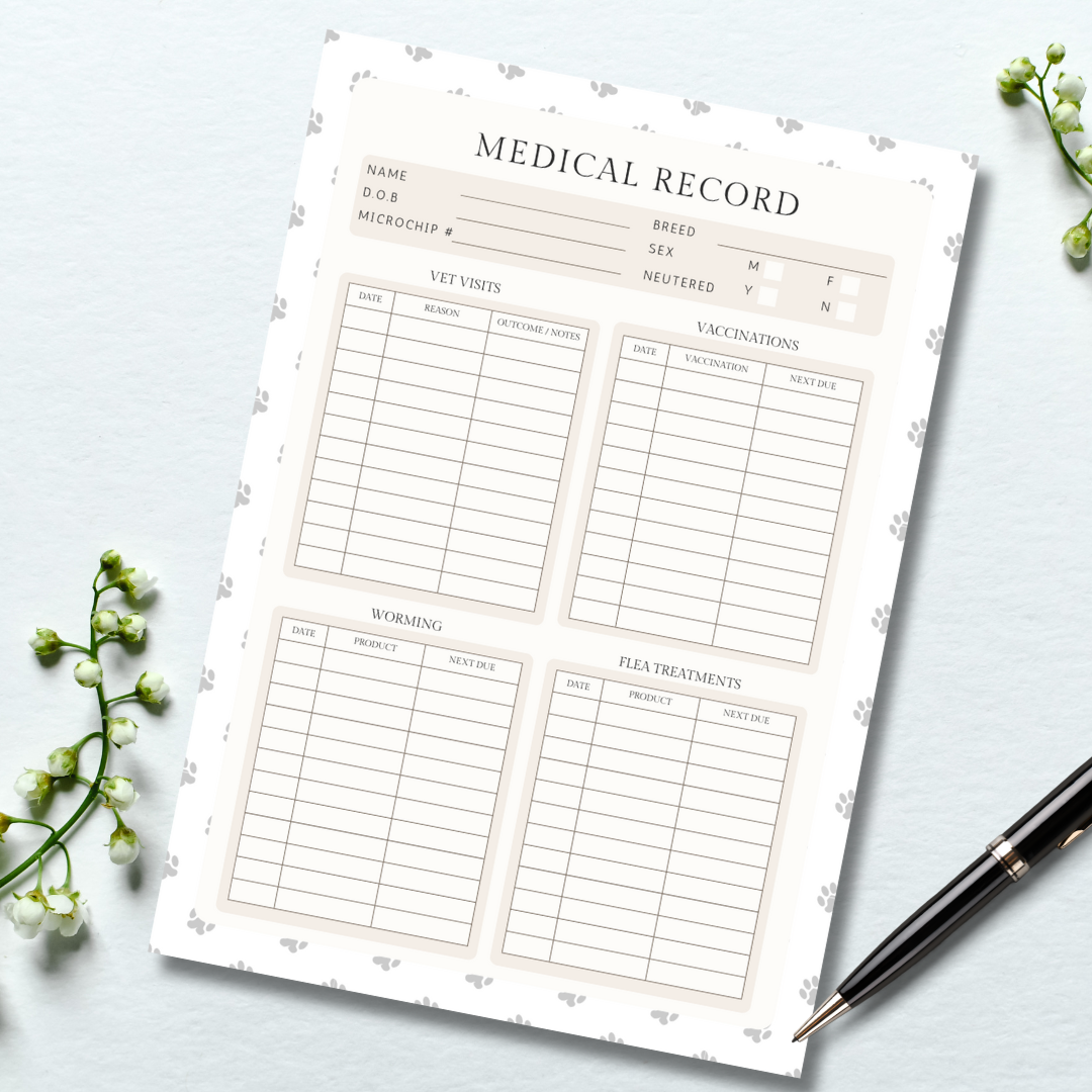 Pet medical record template