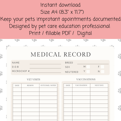 Pet medical record template