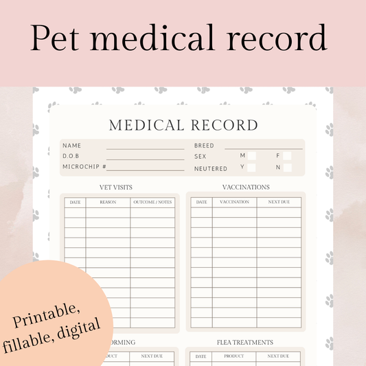 Pet medical record template