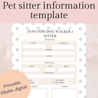 Dog walker and pet sitter information template