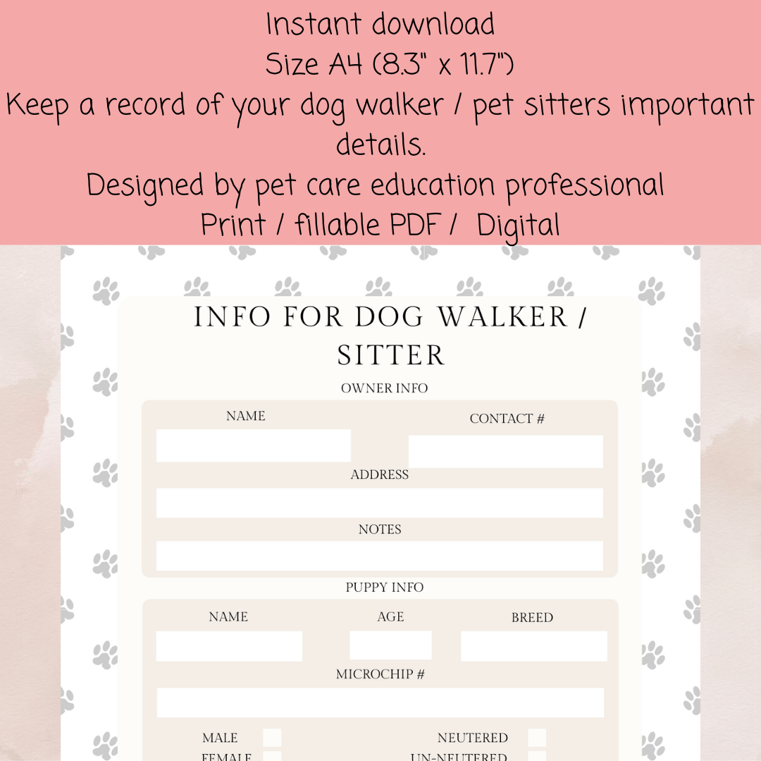 Dog walker and pet sitter information template