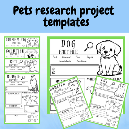 Pets animal research project poster template pack