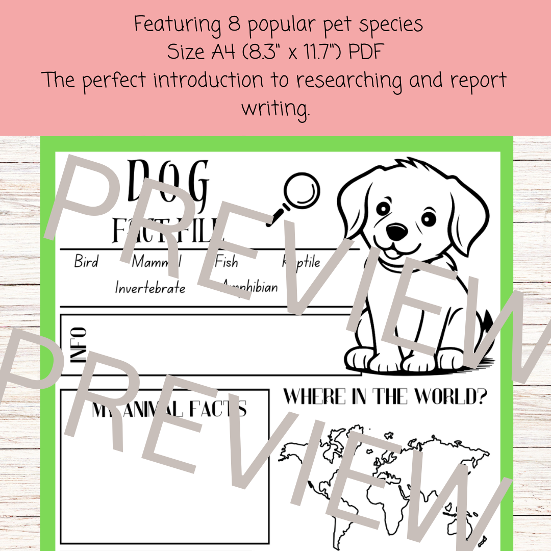 Pets animal research project poster template pack