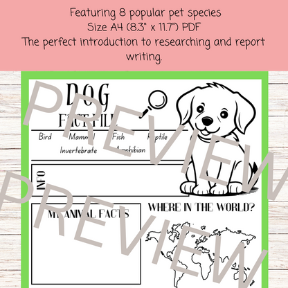 Pets animal research project poster template pack