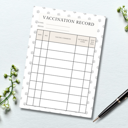 Pet vaccination record template