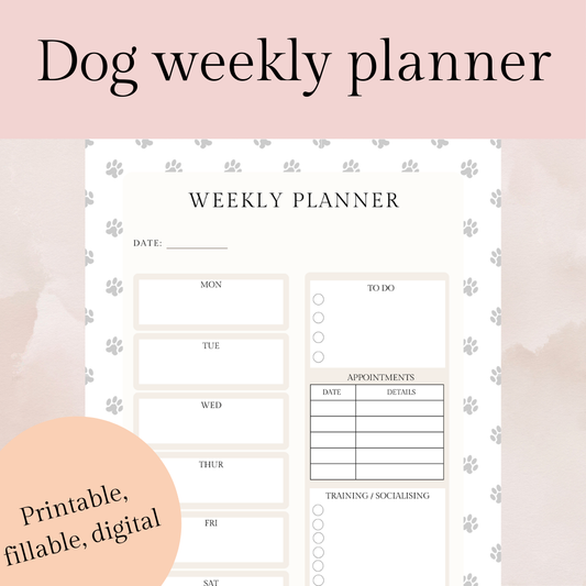 Weekly pet planner template